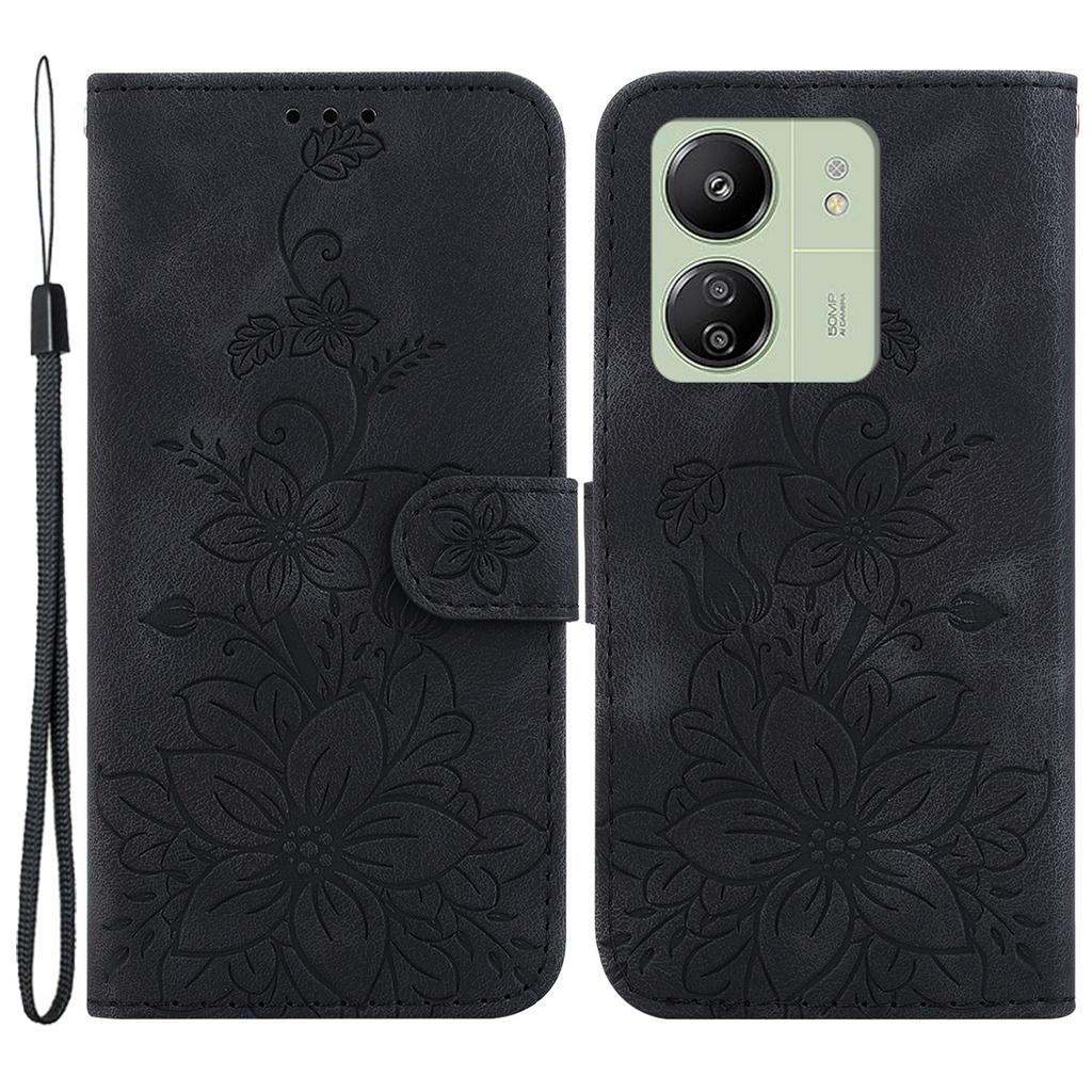 Чехол для Xiaomi Redmi 13C 4G/13C 5G/Poco C65 4G/Poco M6 5G/13R 5G, кожаная обложка с оттиском цветов и кошельком