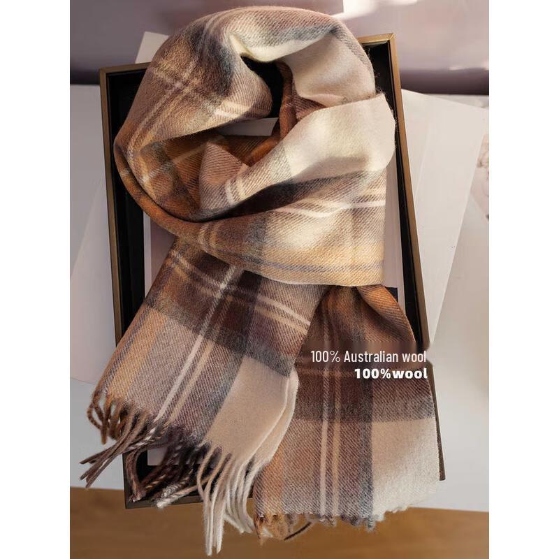 HANDUNYOU Australian Wool Plaid Scarf