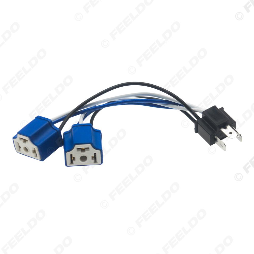 FEELDO 1PC Car Headlight Cable H4 Male To Female 1 To 2 Ceramic Connector Plug Lamp Bulb Socket Auto Wiring Adapter Holder #5690