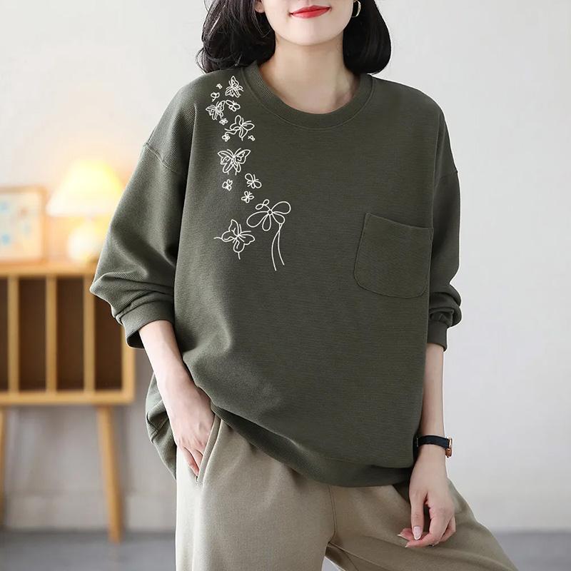 Толстовка для женщин из хлопка, свободная, большого размера, утолщенная, удобная, с круглым вырезом, повседневная, свитшот