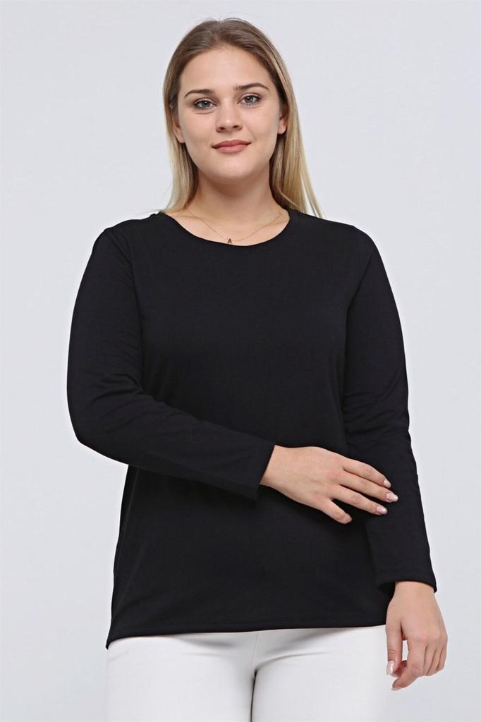 Женская стильная футболка большого размера, удобная футболка больших размеров с круглым воротником и длинным рукавом, черная