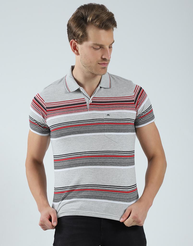 MONTE CARLO Mens Striped Collar Neck T-Shirt