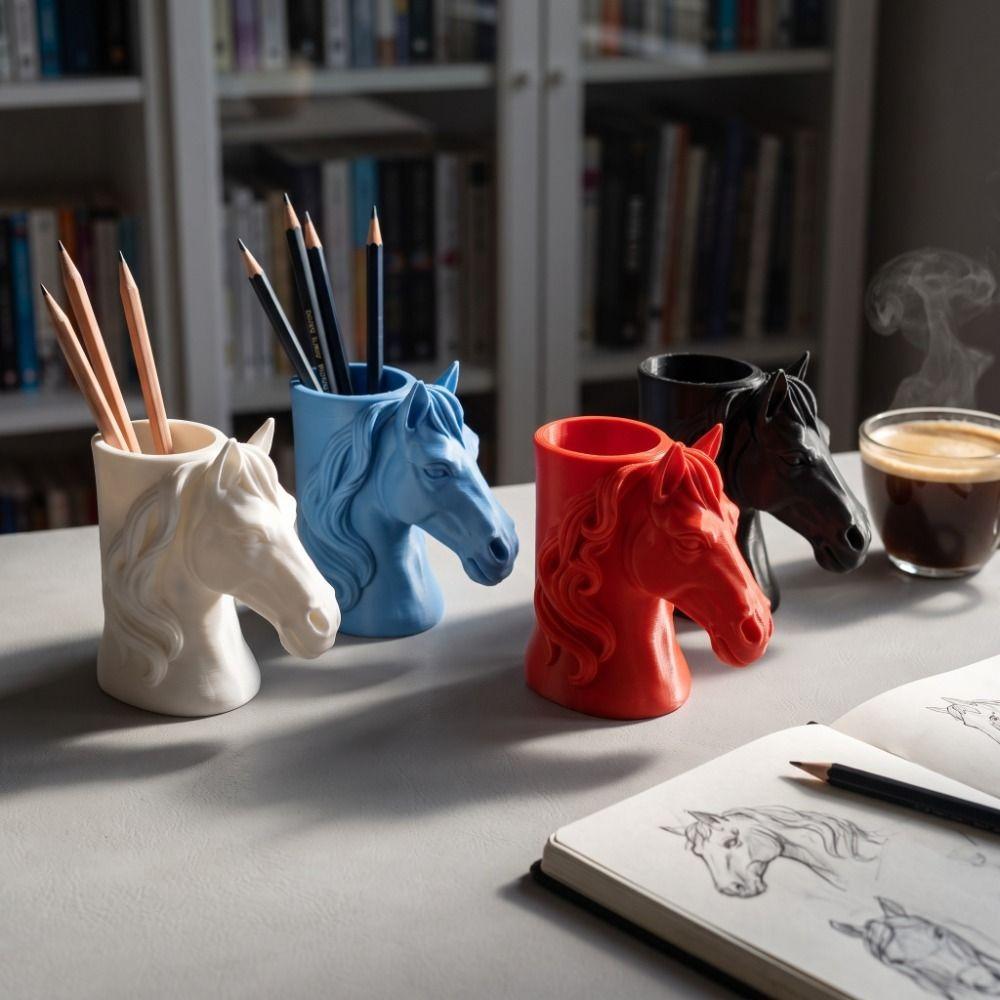 3D Printed Horse-Shaped Pen Holder Multifunctional Makeup Brush Holder Storage Box Home