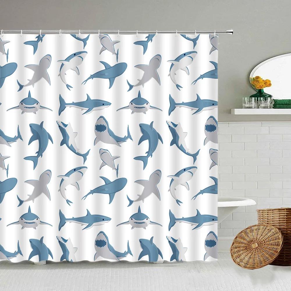 Cartoon Hand-Painted Animal Shower Curtain, Cat, Bird, Rabbit, Plant, Flower, Child Bathroom Decor With Hook