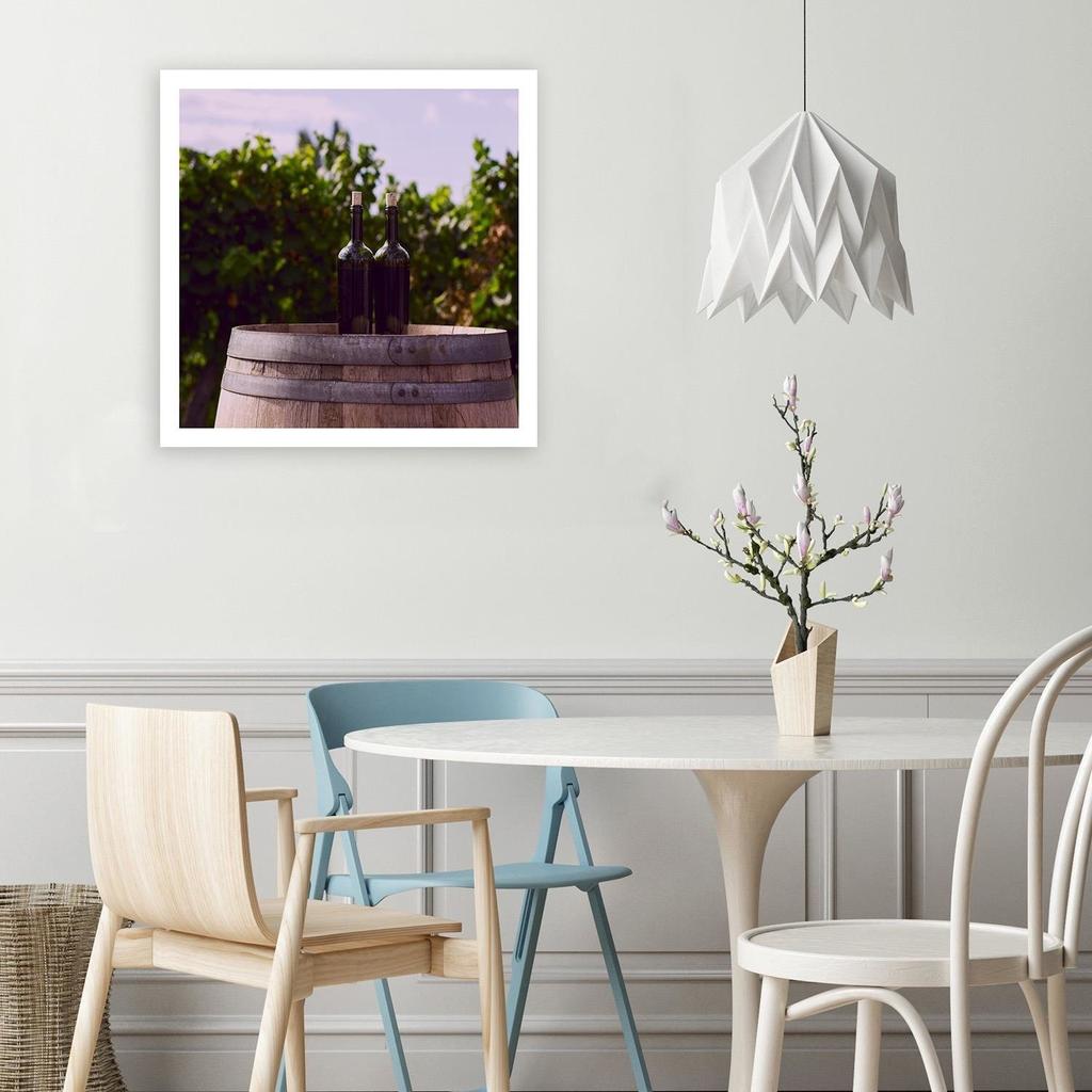 Canvas Print, Wine Bottles and Wooden Barrel