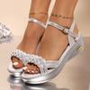 Plus Size Fashion Weaving Platform Sandals for Women Gold Silver Wedge Sandals Woman Summer 2025 Comfort Thick Sole Beach Shoes
