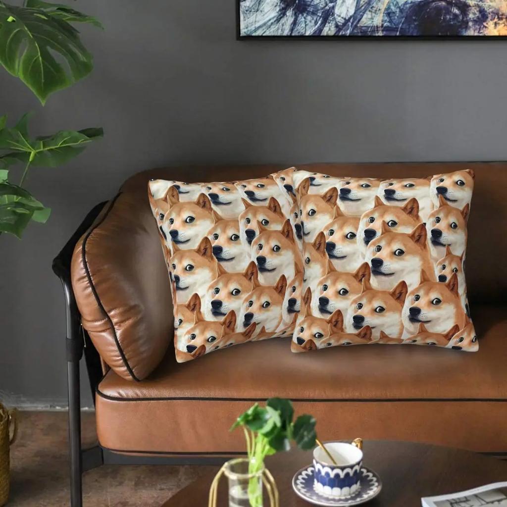 Doge Shiba Inu Memes 2 Pcs Square Pillowcase Pillow Cover Cushion Decor Comfort Throw Pillow For Home Living Room
