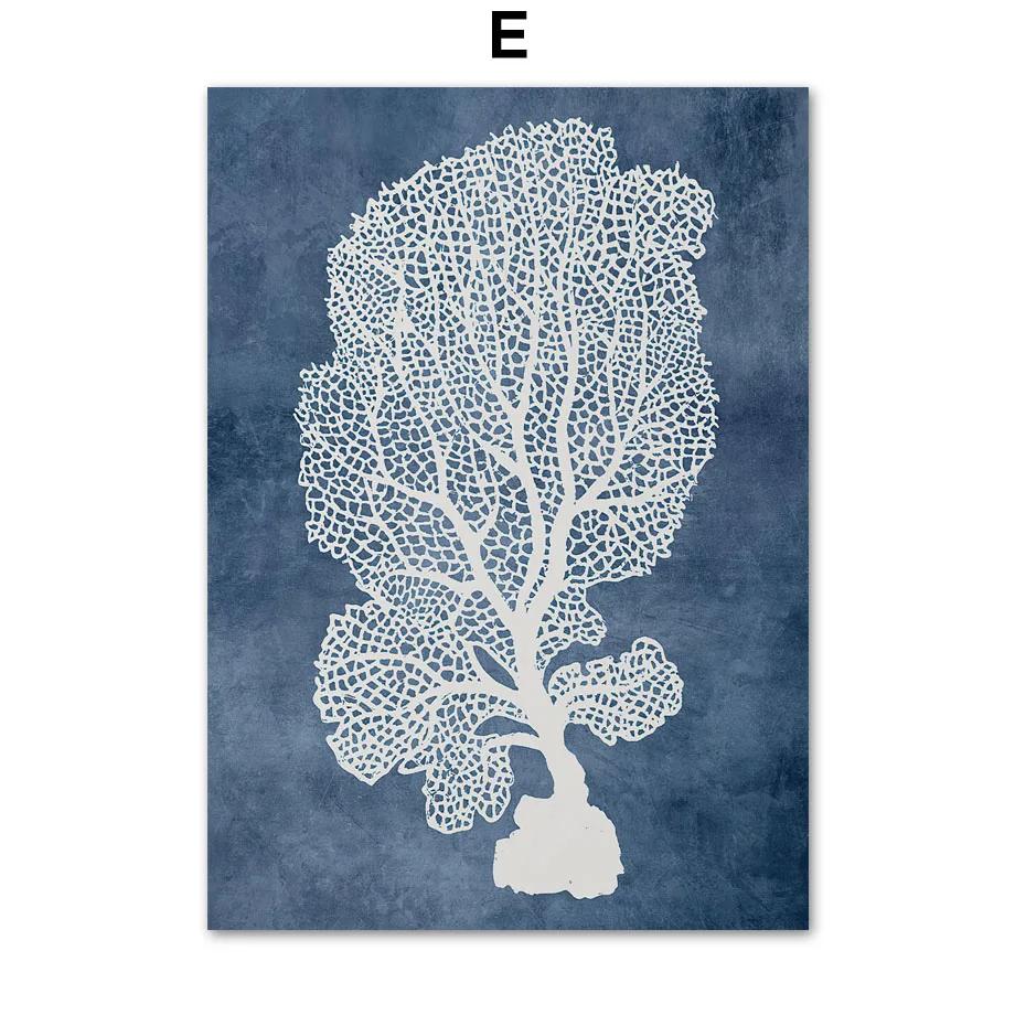 Navy Blue Sea Coral Seaweed Wall Art Canvas Painting Nordic Posters And Prints Beach House Wall Pictures For Living Room Decor
