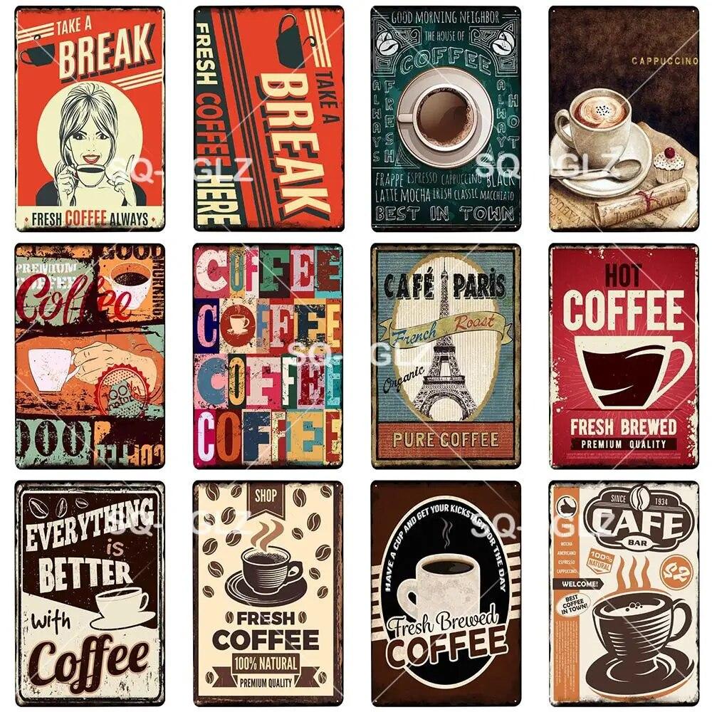 Coffe Metal Sign Plaque Metal Vintage Pub Bar Decor Tin Sign Coffee Shop Plate Poster Home Decor Art Painting Wall Sticker