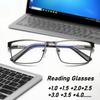 Unisex Fashion Square Metal Large Half Frame Reading Glasses Stylish Blue Light Blocking Eye Protection Presbyopia Glasses
