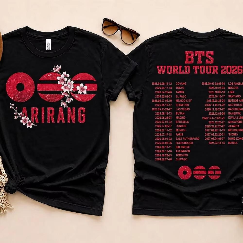 BTS 2.0 Arirang Унисекс Футболка K-pop Мальчишеская группа 2026 Мировой тур Подарок фанату Футболка Хлопок Мода Мужская Женская Уличная одежда Футболка