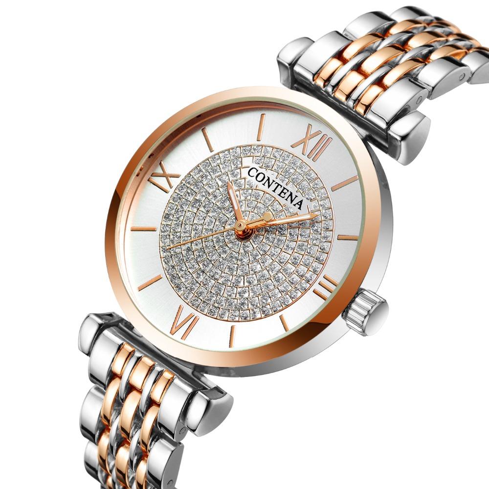 CONTENA Women's Wrist Watch Original Luxury Watch for Ladies Waterproof Stainless Steel Quartz Woman Wristwatch Gold Trend