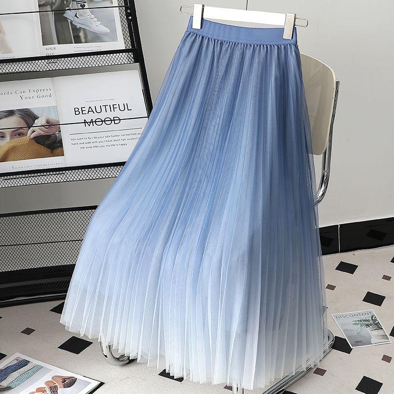 Летняя повседневная сетчатая юбка градиентных цветов со складками для женщин