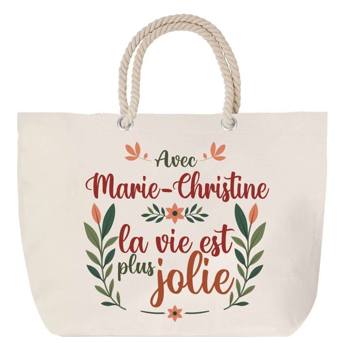 Sac de plage - PLANETEE - Marie-Christine - Grand format - Anse corde solide - Message personnalisé