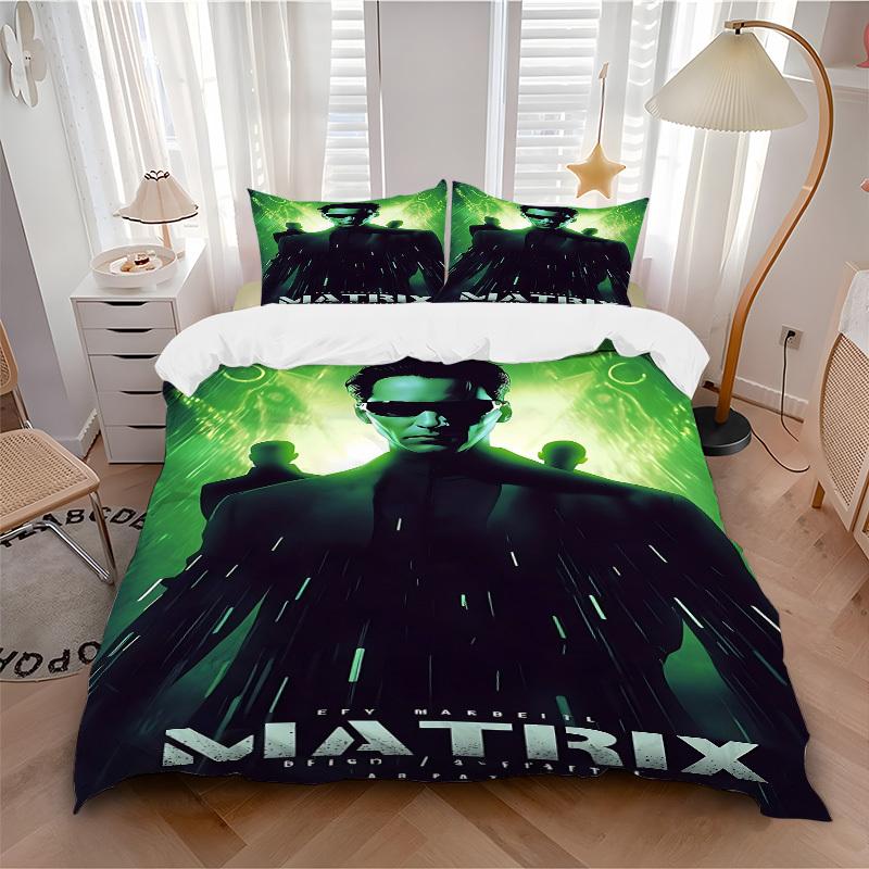 3pcs The Matrix Bedding Set, Soft Polyester Duvet Cover and Pillowcases Machine Washable Seasons all suitable 46