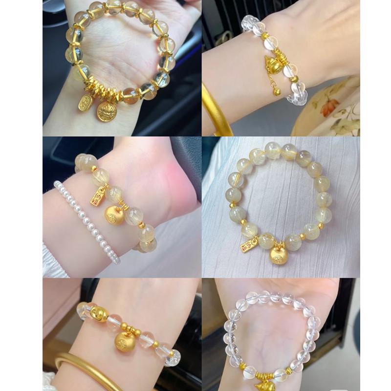 Natural White Crystal Engraved Bracelet with Little Fat Fu Charm