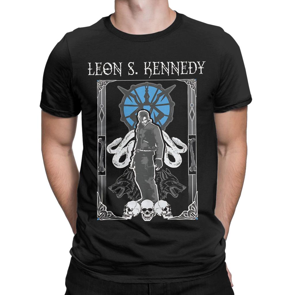 Funny Leon s Kennedy TShirts for Men O Neck Pure Cotton T Shirt Residents Evils Short Sleeve Tee Shirt Gift Clothing