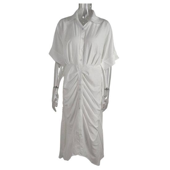 Женское летнее платье с отложным воротником на шнуровке, высокой талией и короткими рукавами, однобортное плиссированное платье макси длиной до щиколотки