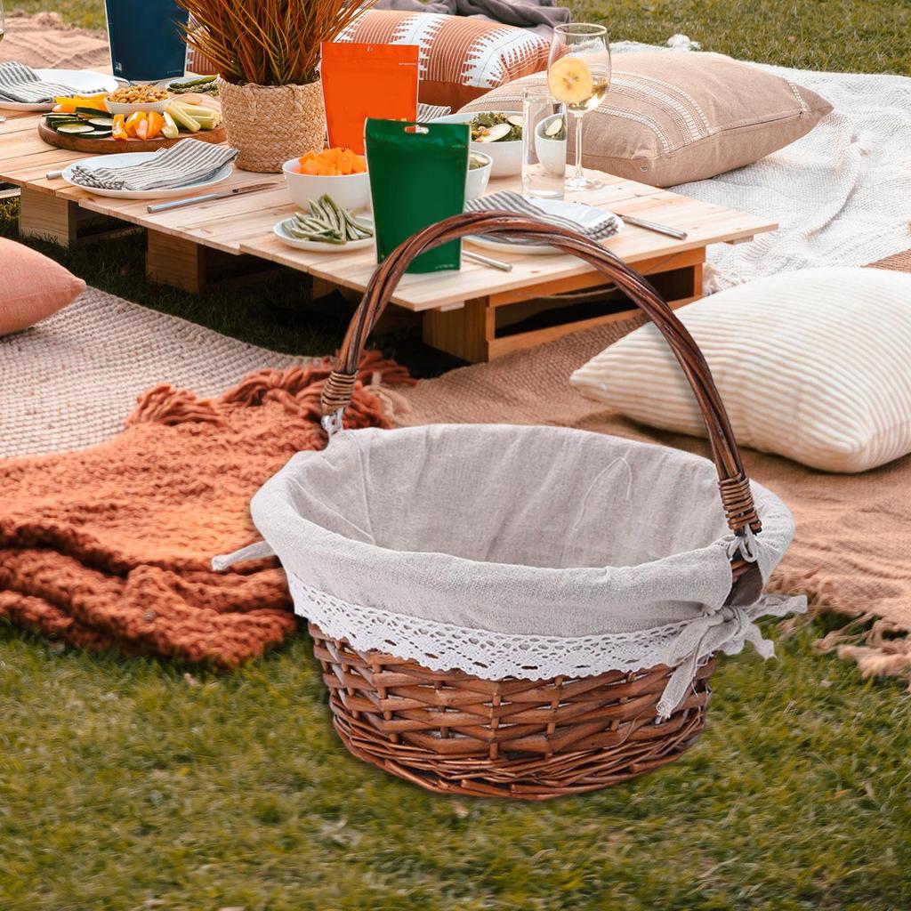 Handwoven Rattan Picnic Storage Basket Circular Shape for Outdoor and Kitchen Handmade Accessory