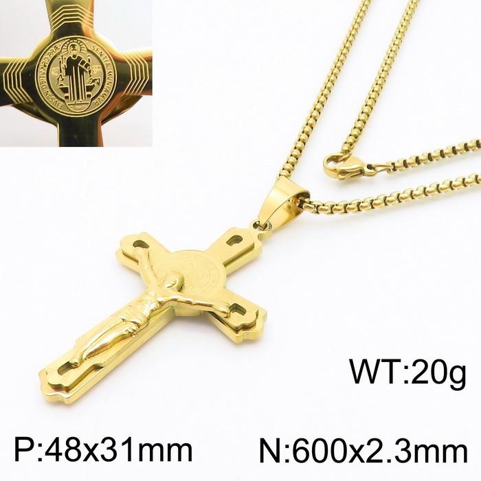 Personalized Religious Cross Pendant Neckalce for Men Women‘s’ Gold Color Stainless Steel Jewelry Thick Brushed Accessories