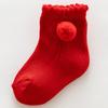 New Baby Short Socks POM Deco Transfer Hollow Side Kid Girl Loose Sock Mouth Christmas Red Cute Fleece Little Ball Ornament