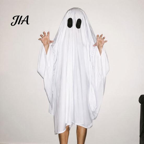 Ghost Festival Clothing Halloween Costume for Kids Adults, Cosplay Fancy Dress, Easy Wear Suit Spooky White Cloak Cape with Black Eye Holes