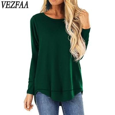 Женские модные повседневные весенне-осенние однотонные блузки и рубашки с круглым вырезом и длинными рукавами с принтом