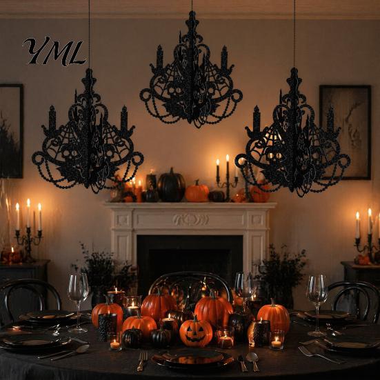 Halloween Chandelier Decorations 3D Candlestick Ceiling Ornament, Gothic Glitter Hanging Ornaments Decoration for Holiday Party, Ceiling, Home