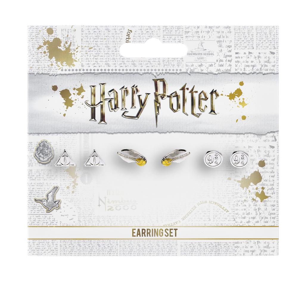 Harry Potter Deathly Hallows/Golden Snitch/Platform Stud Earring Set