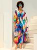 EDOLYNSA 2024 Fashion Butterfly Printed Plus Size Loose Kaftan Women's Bohemian Beach Dress Summer Swimsuit Cover-ups Casual House Robe Q1670