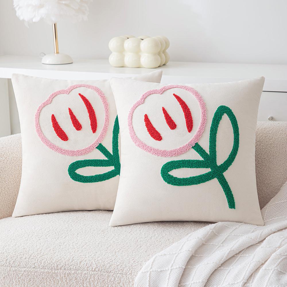 Cartoon Panda Embroidered Pillow Case Nordic Ins Style Living Room Sofa Cushion Decorative Waist Pillow Bedside Pillow