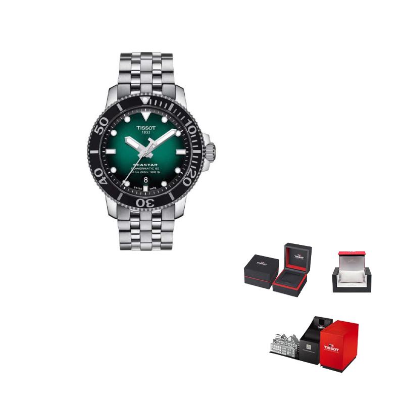 Tissot Коллекция Морские звезды Автоматический механический механизм Мужские часы Часы 43 мм Зеленый циферблат T120.407.11.091.01