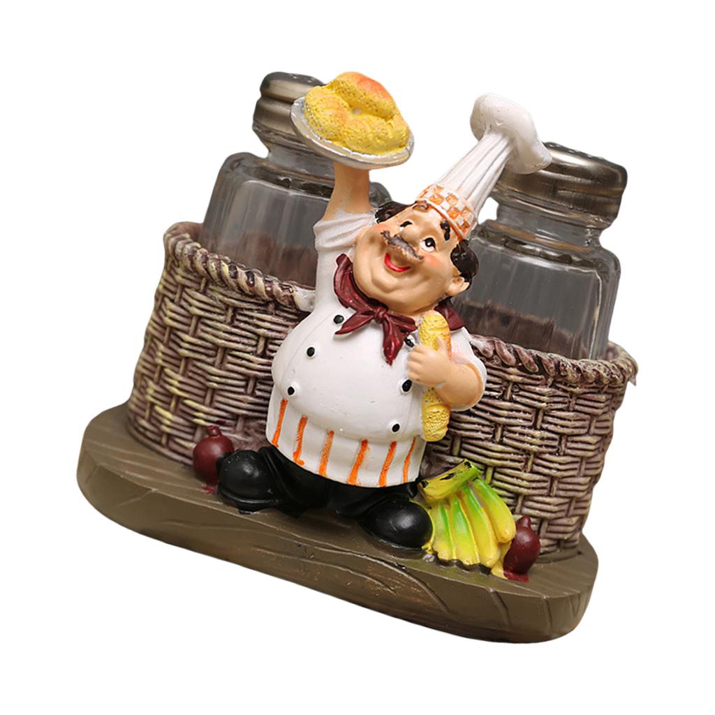 Salt & Peppers Bottle Holder Ornament Resin Chef Statue Decorative Ornament 2 Seasoning/Toothpick Bottle Resin Figurines