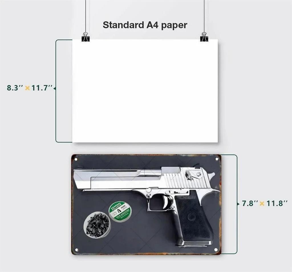 HD НОВЫЙ Металлический знак с жестяной росписью пистолета Винтажный постер Домашняя гостиная Бар Клуб Вечеринка Искусство Пещера для мужчины Настенный декор Декоративная живопись