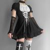 Y2k Готическое платье Лолита, женское темно-черное платье в студенческом стиле, осеннее контрастное цветное платье с пышными рукавами и завязками, женское платье