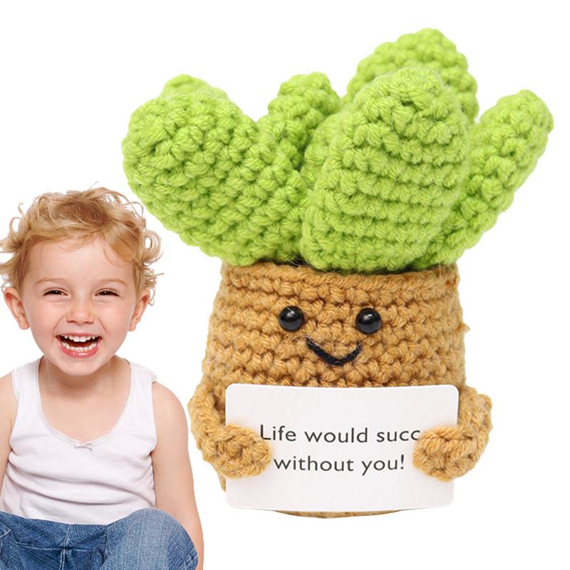 Positive Crochet Animals Mini Emotional Support Crochet Decor Cartoon Funny Cute Encouragement Knitted Doll Toy Decoration
