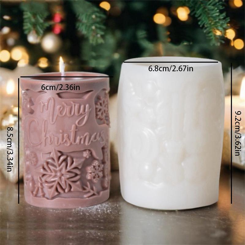 3D Christmas Tree Elk Relief Cylinder Candle Silicone Mold Merry Christmas Letter Snowflake Cylinder Candle Molds Christmas Gift
