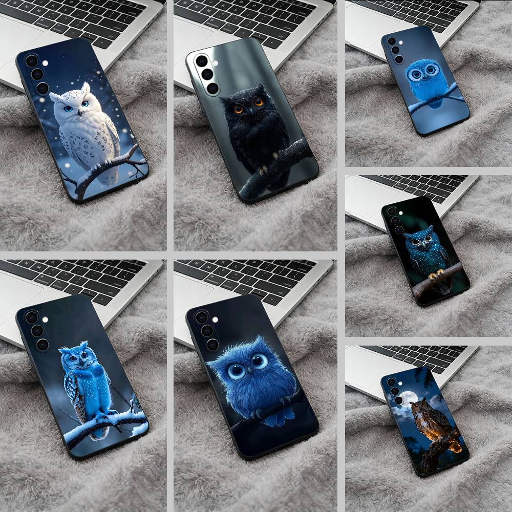 Cute owl pattern Soft Silicone phone Case for Samsung Galaxy A73/A71/A72/A70/A53/A52/A51 - Black