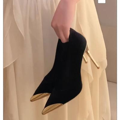 Черные замшевые туфли на высоком каблуке из металла, женские туфли на тонком каблуке 2025 года, новые туфли для банкета, для пожилых людей, Imperial Sister, с заостренным носком