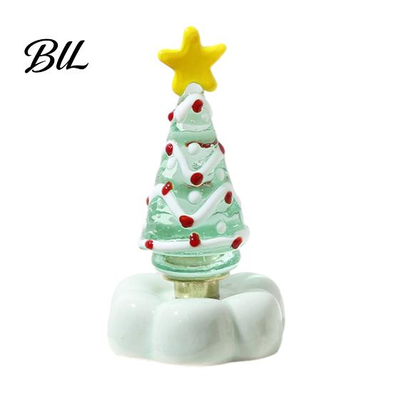 Crystal Holiday Decor Handmade Glass Christmas Tree Ornament with Star Top And Colorful Bead Details, Figurine Desktop Rotating for Home Tabletop