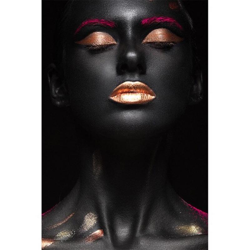 Элегантная черно-золотая африканская женщина на холсте для гостиной, роскошный скандинавский настенный декор