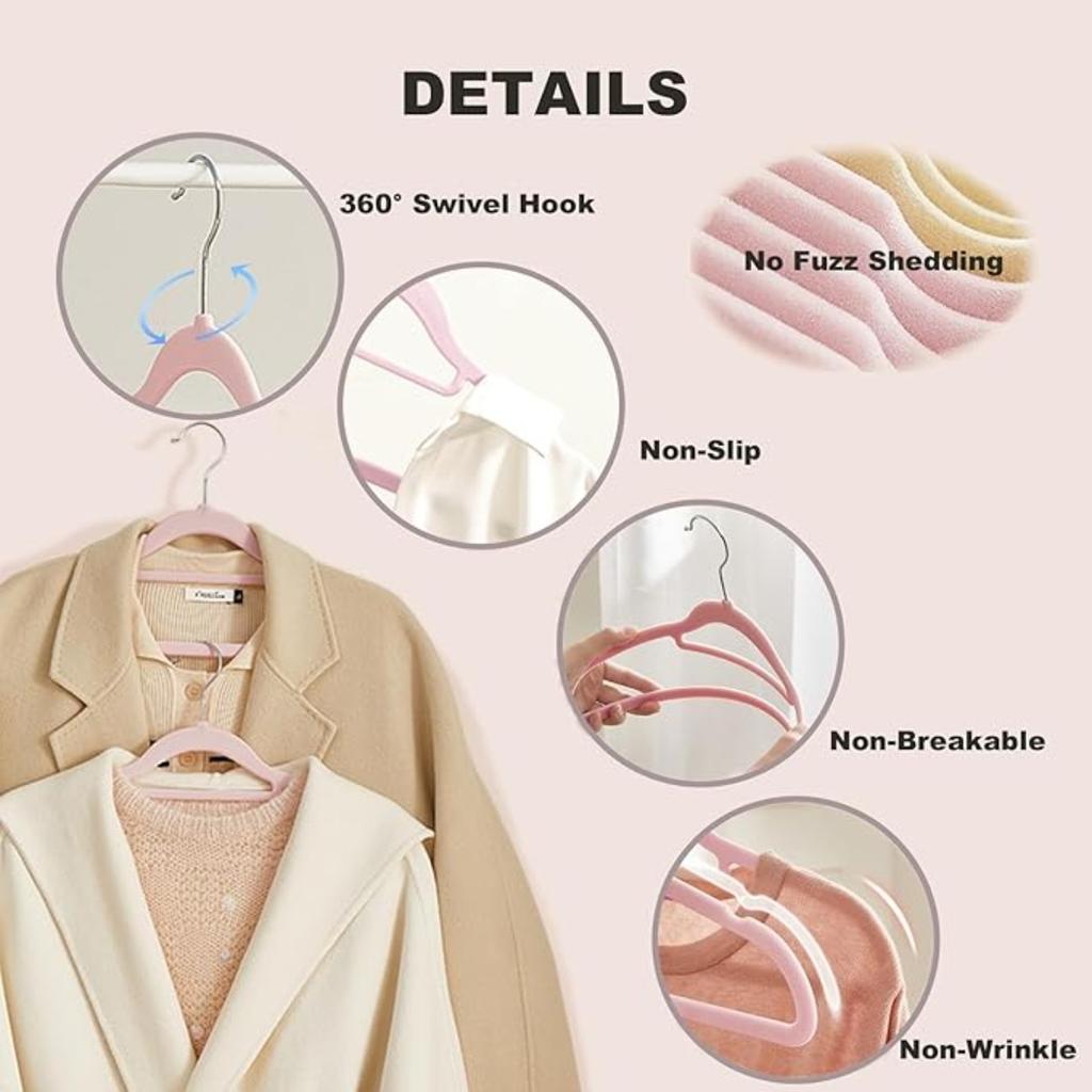 10Pcs Space Saving, Velvet Non-Slip Clothes Hangers, Heavy Duty with 360 Degree Swivel Hook for Clothing, Suit