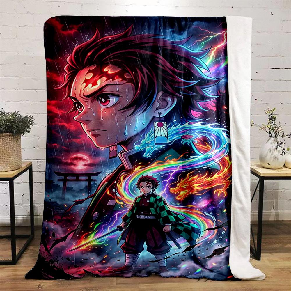 "Samurai and Fiery Dragon Design Flannel blanket for bedroom living room sofa and nap"
