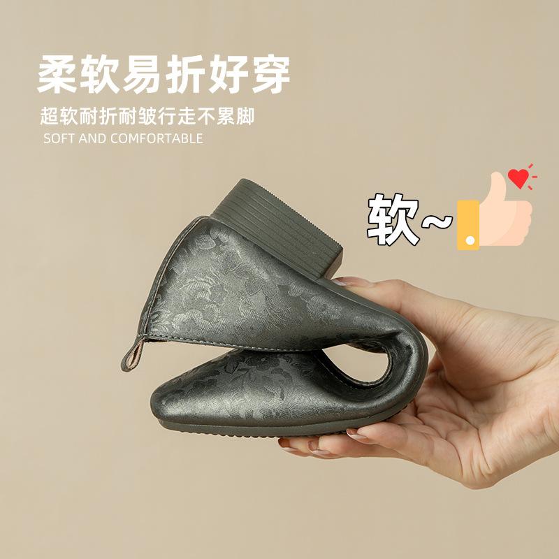 French Retro Single Shoes Versatile Korean Version Low Heel Light Mouth Shoes Literary New Chinese Style Square Head Soft Leather Grandma Shoes