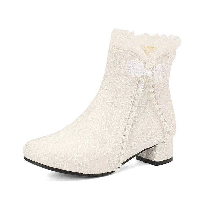 Новые женские короткие сапоги в национальном стиле на блочном каблуке средней высоты с пряжкой для студенток Лолита женские короткие сапоги для девочек