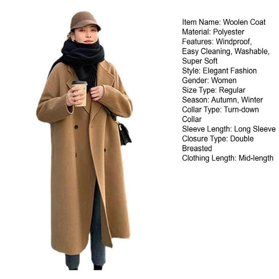 Зимнее пальто с отложным воротником, морозостойкое, средней длины, удобное в носке шерстяное пальто, женская одежда