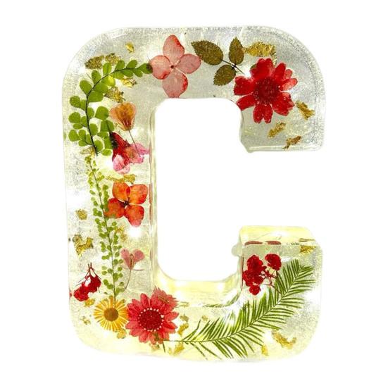 Цветочный смоляной ночник, прессованные цветы ручной работы в смоляных буквах, лампа, настольный декор, светящиеся цветочные буквы, подарок для мамы, жены