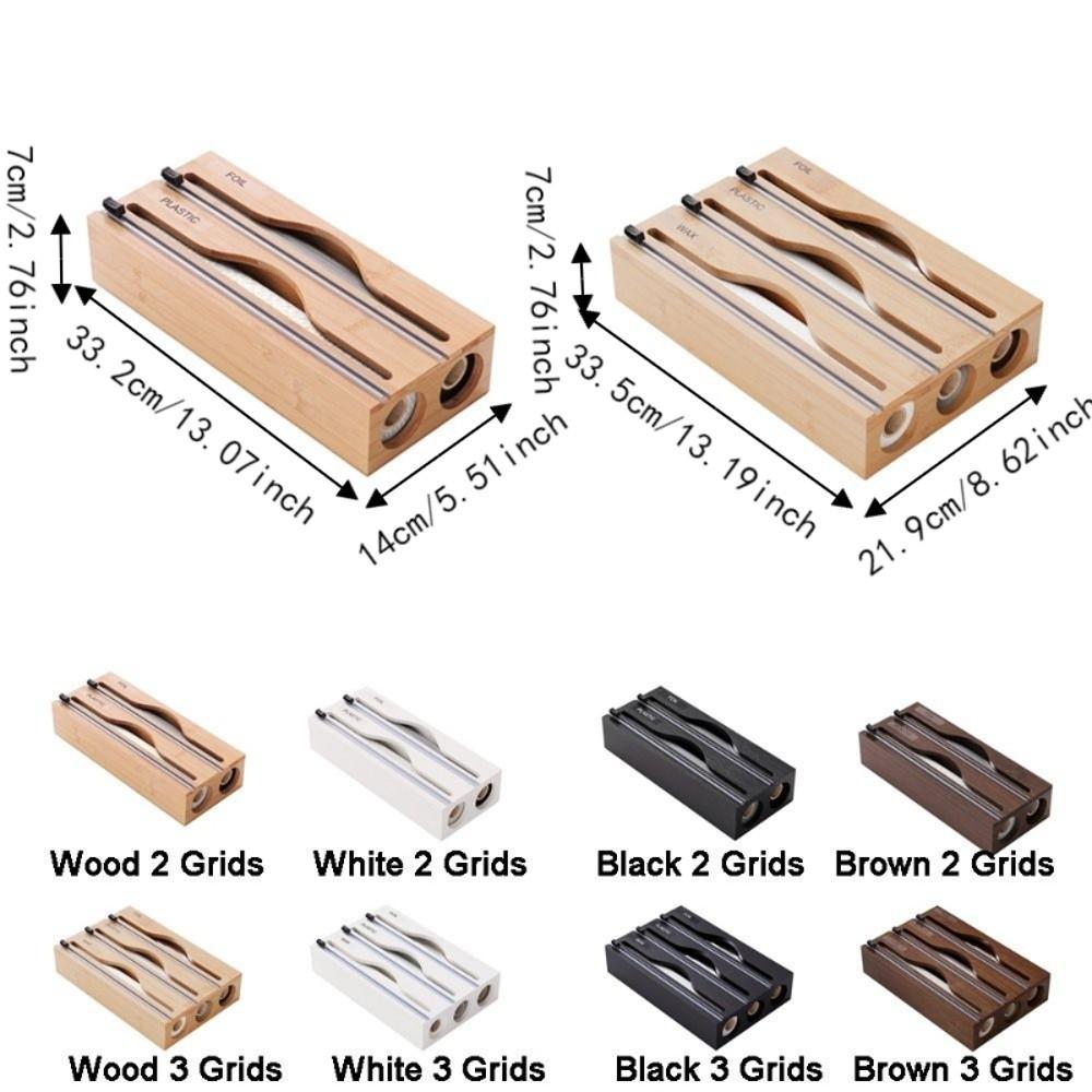 Bamboo Cling Film Cutter Box Wall Mounted Refillable Plastic Wrap Cutter Box 2 /3 Grids Minimalist Tin Foil Cutter Restaurants