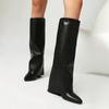 Women's Knee High Boots Winter Shoes Turned-over Edge Black White Pink Heels Long Boot Ladies Footwear Shoe