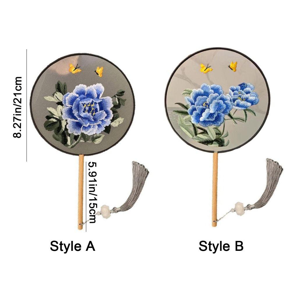 Chinese Style Embroidered Round Fan Wooden Handle Hanfu Tuan Fan  for Home Decoration